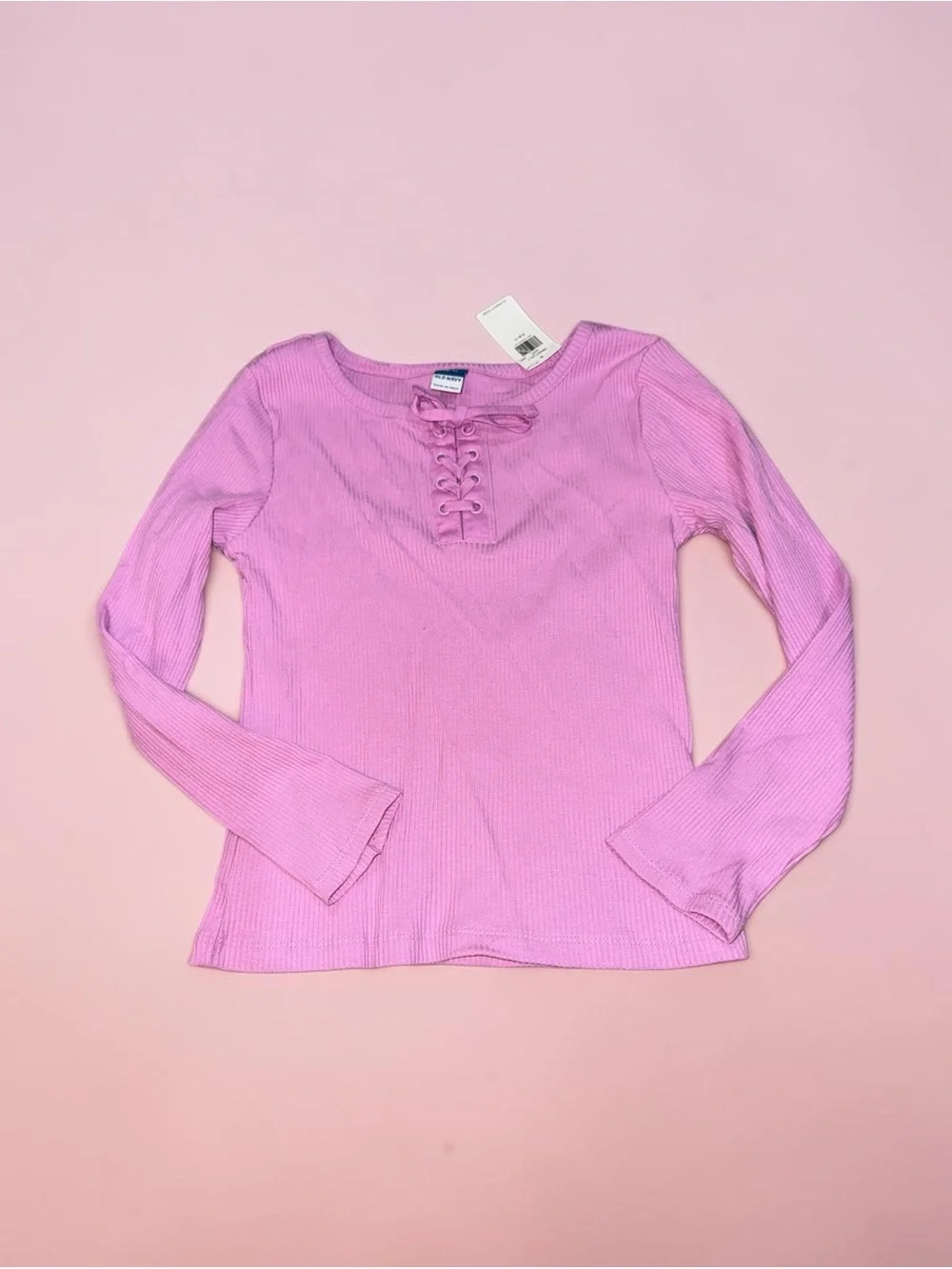 Old Navy Girls' Lace-Up Ribbed Long Sleeve Top - Lavender (S 6-7) NEW